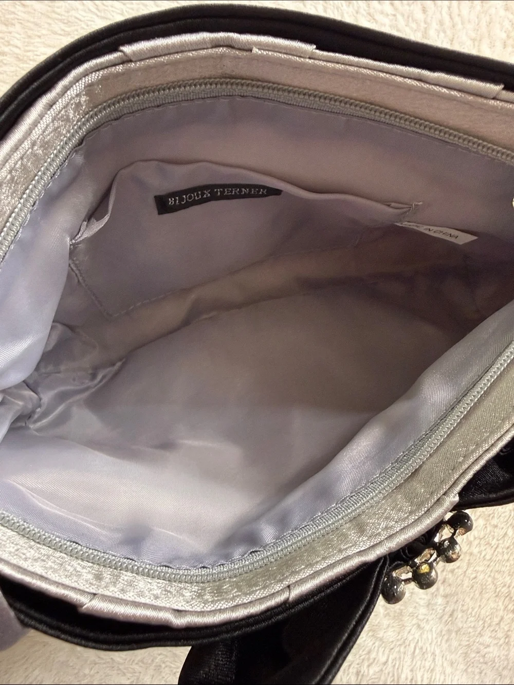 Bijoux Terner NWT Silver & Black Satin Evening Clutch Bag